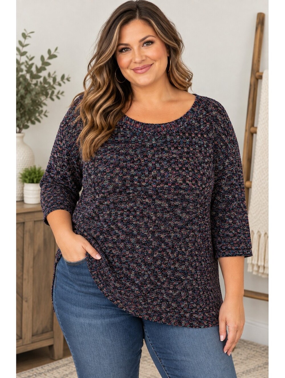 Kim Rogers Woman 2X Multicolor Marled Knit Pullover Sweater Plus Size